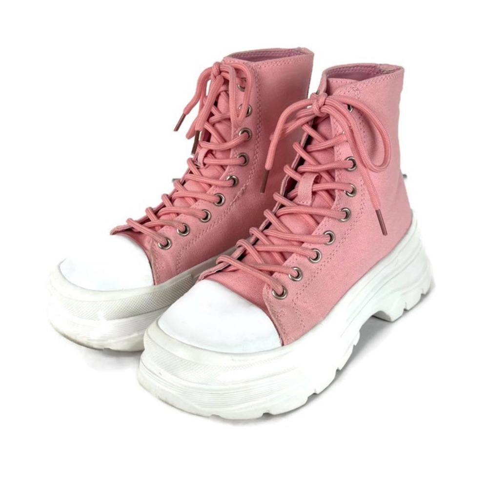Berness Belle High-Top Lace Up Chunky Platform Sneakers in Pink